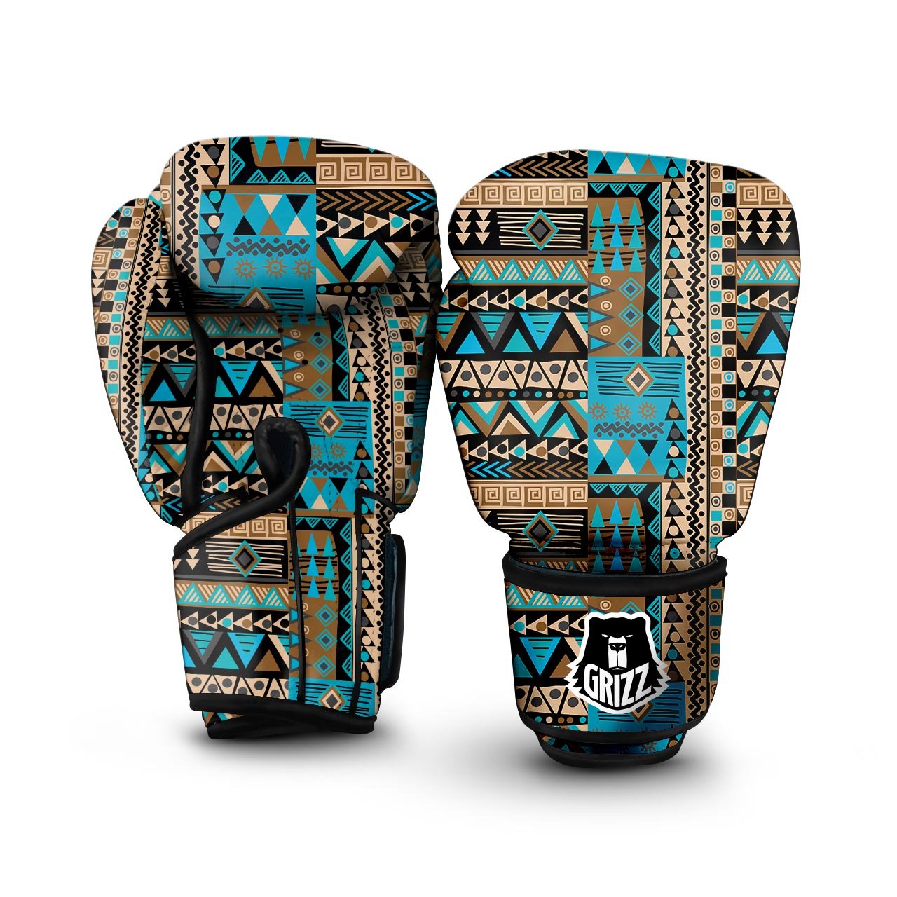 Aztec Brown And Teal Print Pattern Boxing Gloves-grizzshop