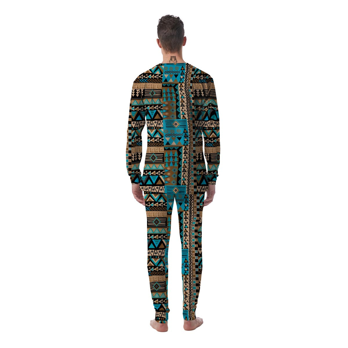 Aztec Brown And Teal Print Pattern Men's Pajamas-grizzshop