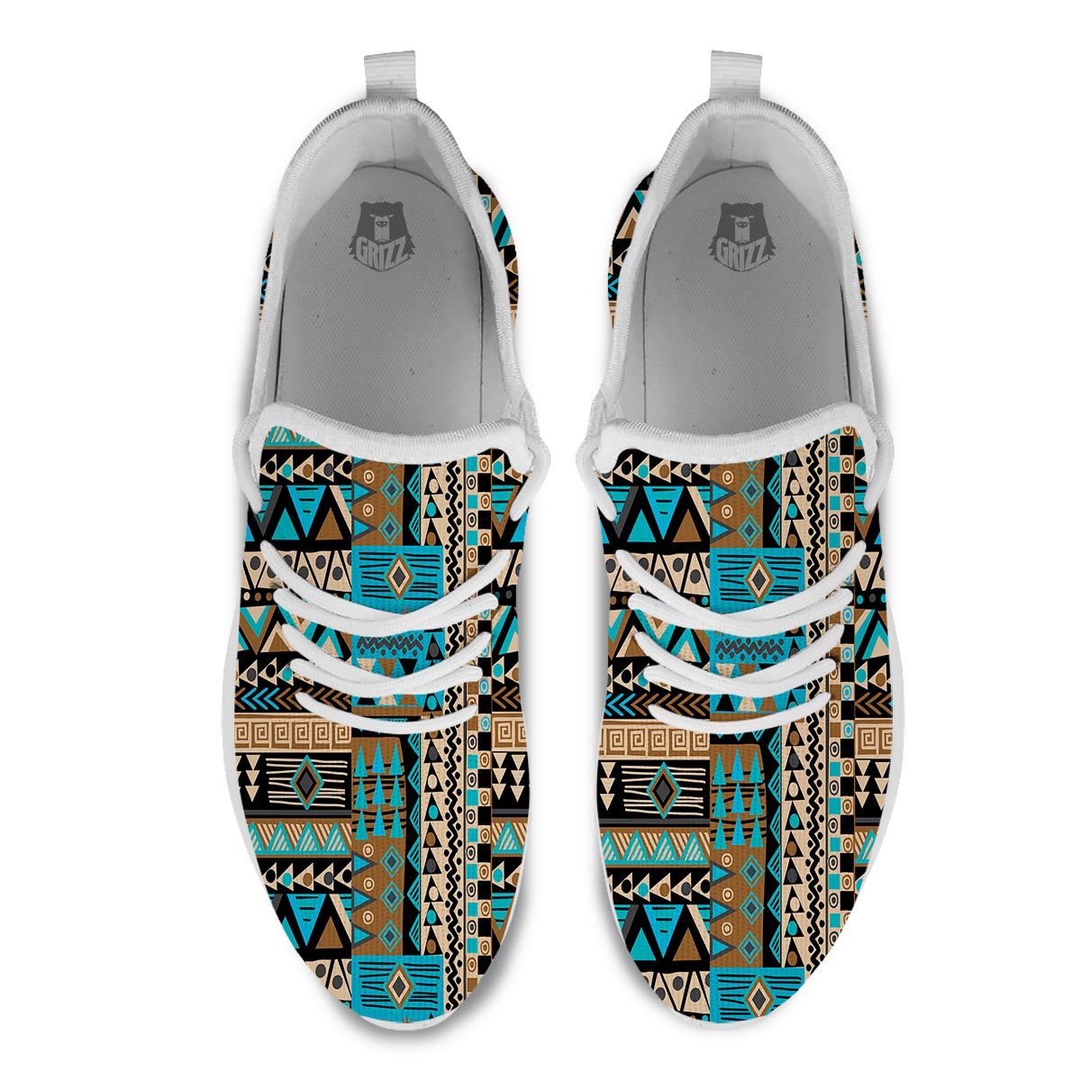 Aztec Brown And Teal Print Pattern White Athletic Shoes-grizzshop