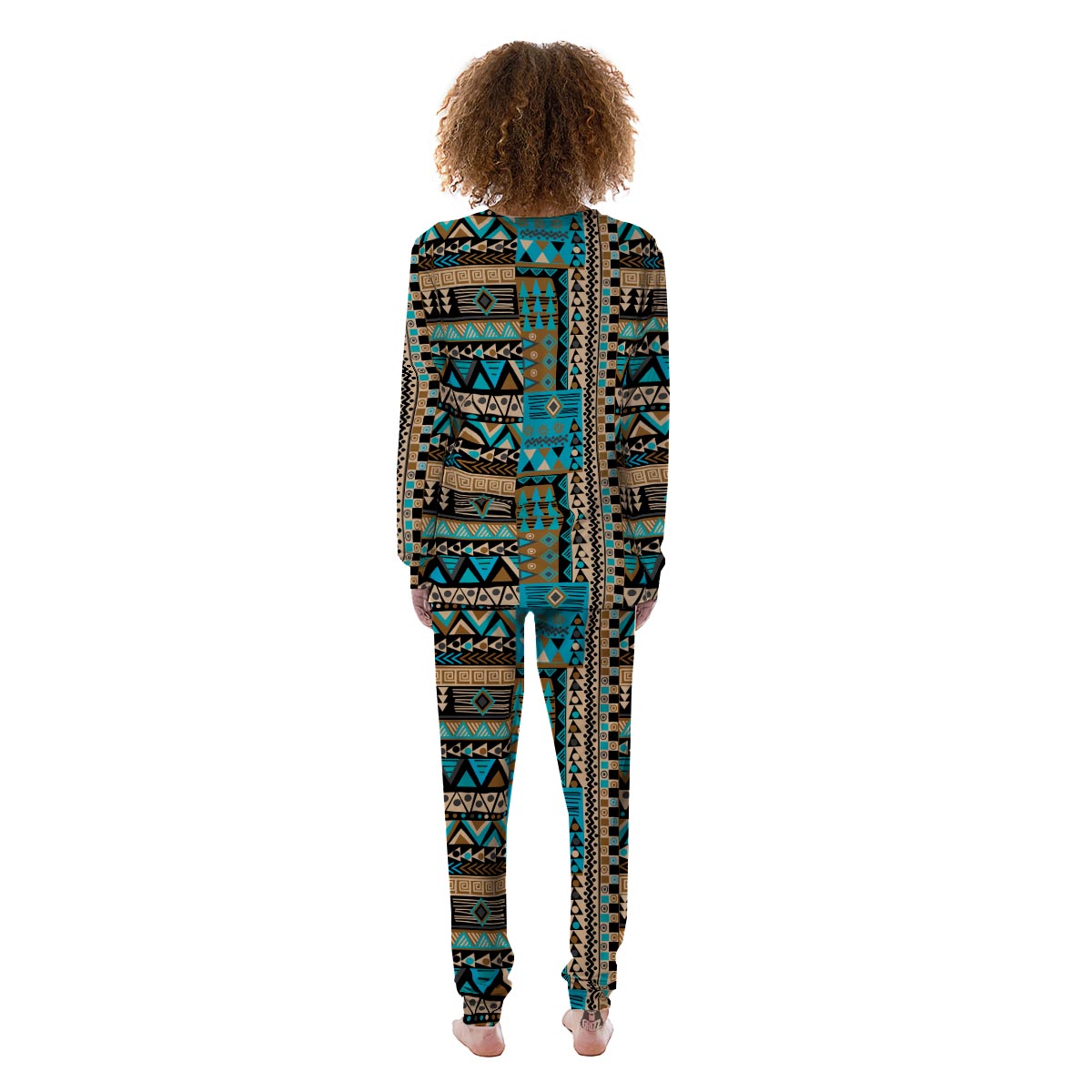 Aztec Brown And Teal Print Pattern Women's Pajamas-grizzshop