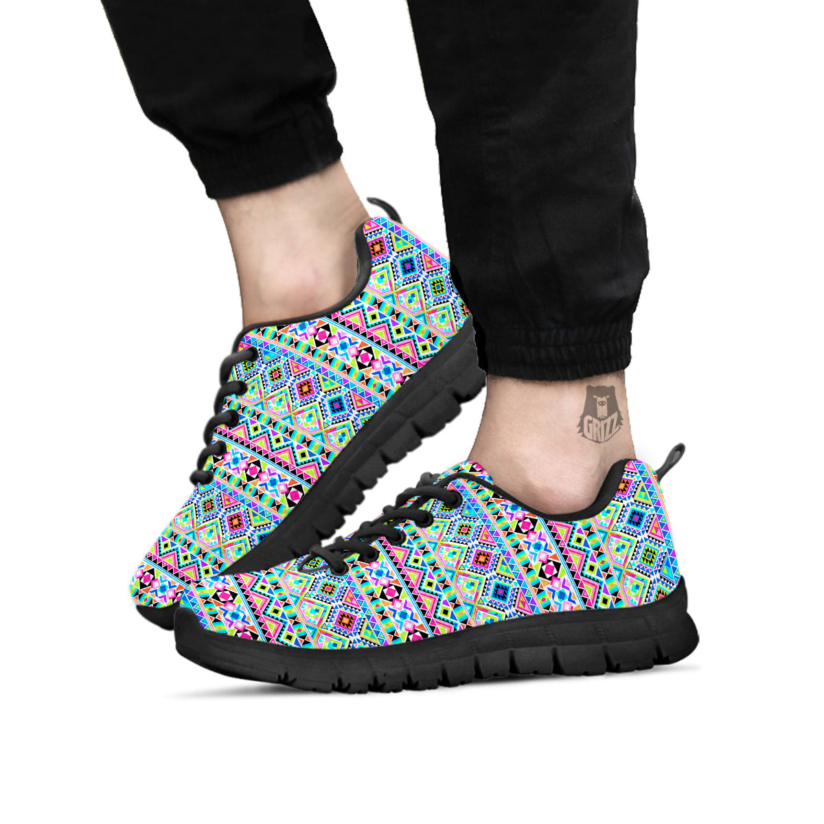 Aztec Colorful Print Pattern Black Sneaker-grizzshop