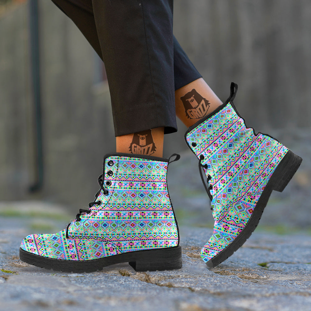 Aztec Colorful Print Pattern Leather Boots-grizzshop