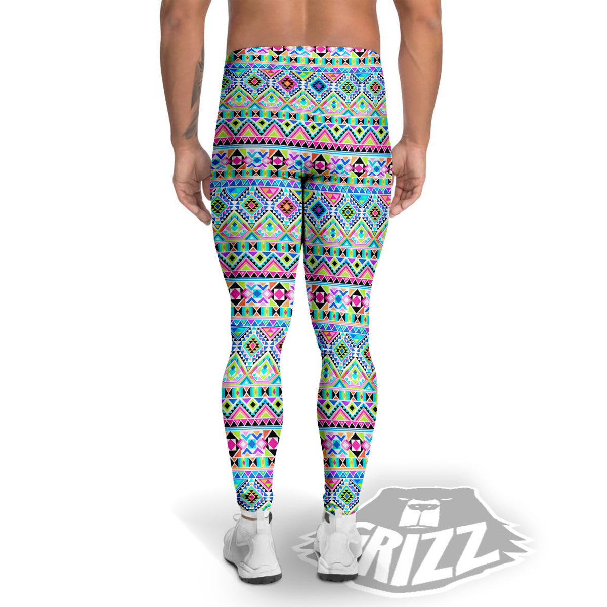 Aztec Colorful Print Pattern Men's Leggings-grizzshop