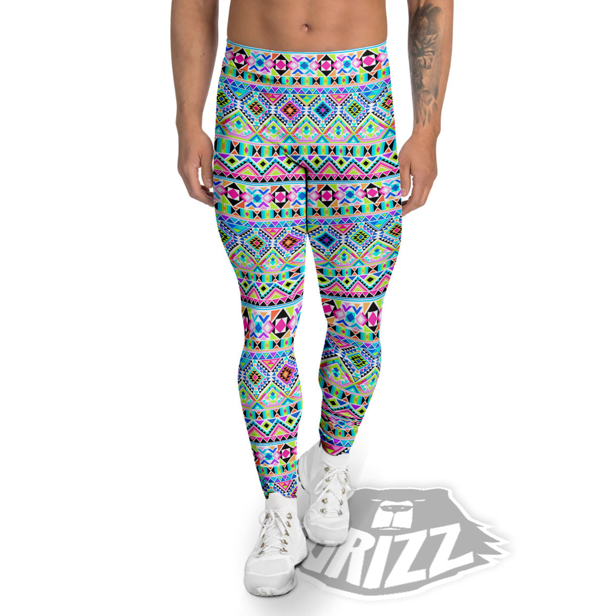 Aztec Colorful Print Pattern Men's Leggings-grizzshop