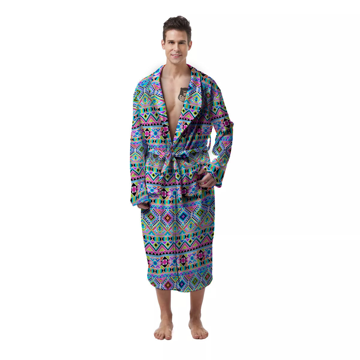 Aztec Colorful Print Pattern Men's Robe-grizzshop
