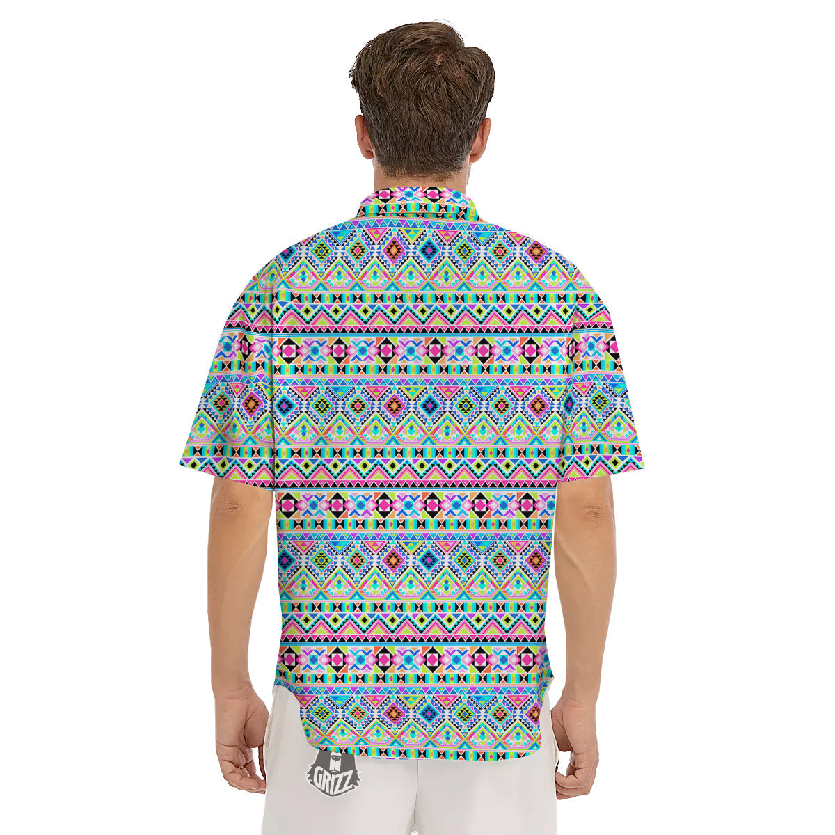 Aztec Colorful Print Pattern Men's Short Sleeve Shirts-grizzshop