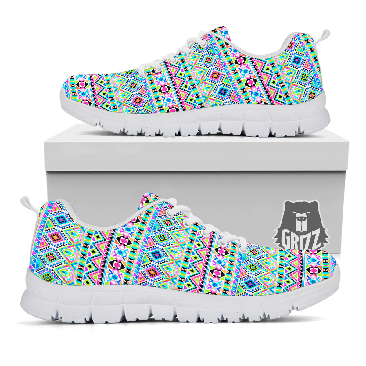 Aztec Colorful Print Pattern White Sneaker-grizzshop