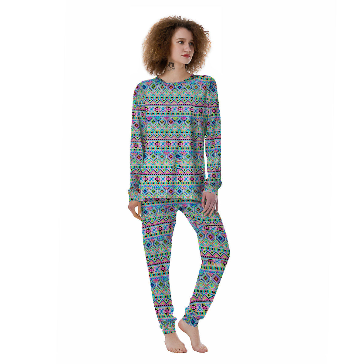 Aztec Colorful Print Pattern Women's Pajamas-grizzshop