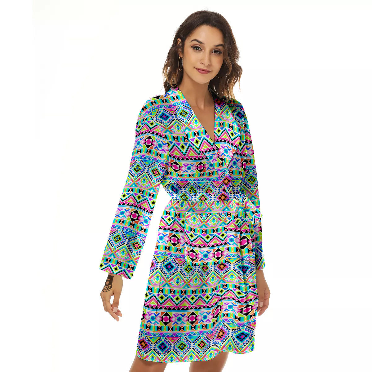 Aztec Colorful Print Pattern Women's Robe-grizzshop