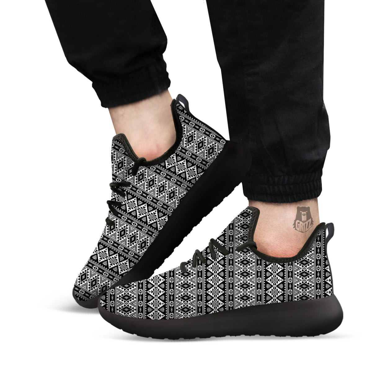 Aztec Dark Grey Print Pattern Black Athletic Shoes-grizzshop