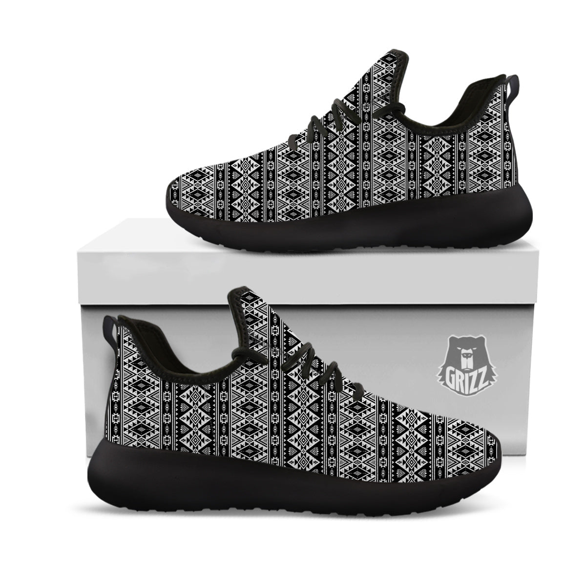Aztec Dark Grey Print Pattern Black Athletic Shoes-grizzshop