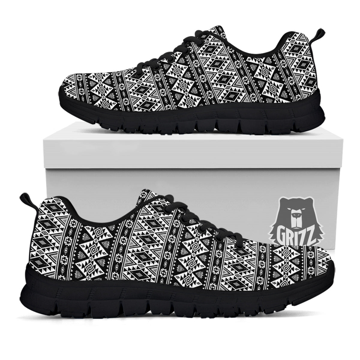 Aztec Dark Grey Print Pattern Black Sneaker-grizzshop