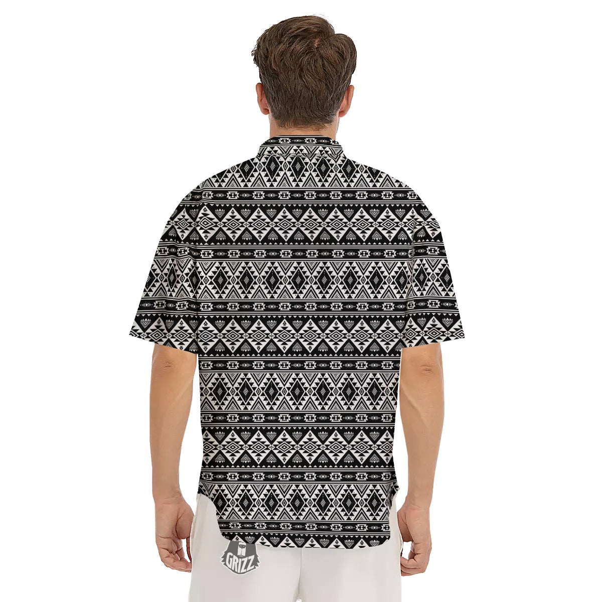 Aztec Dark Grey Print Pattern Men's Short Sleeve Shirts-grizzshop