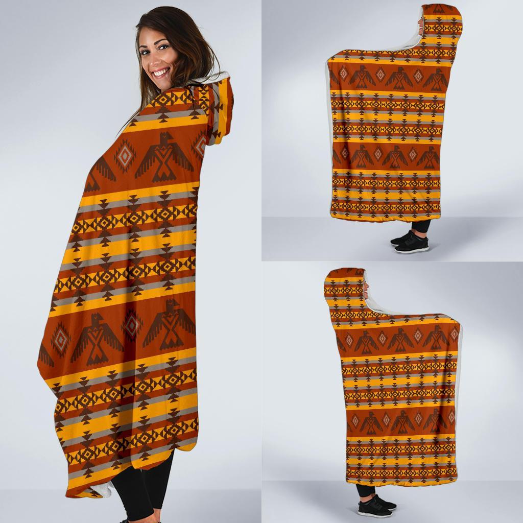 Aztec Eagle Pattern Print Hooded Blanket-grizzshop