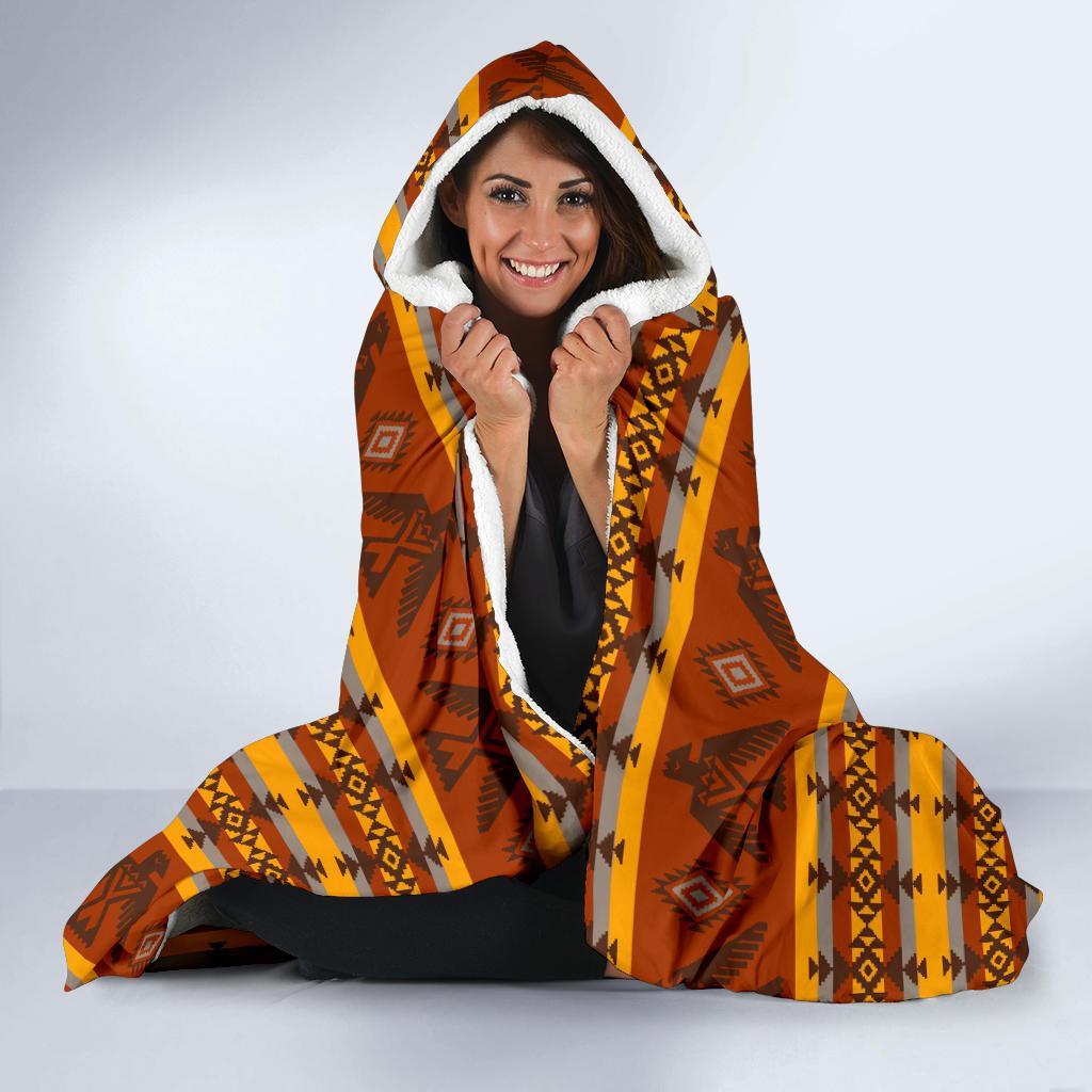 Aztec Eagle Pattern Print Hooded Blanket-grizzshop