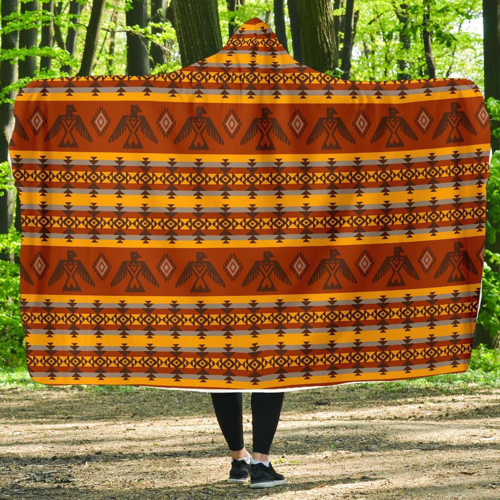 Aztec Eagle Pattern Print Hooded Blanket-grizzshop