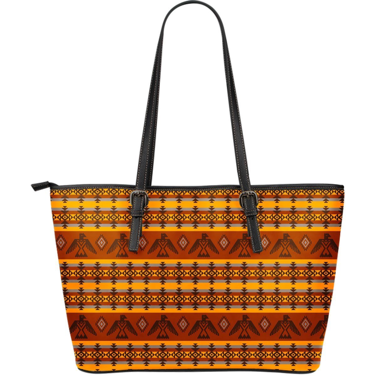 Aztec Eagle Pattern Print Leather Tote Bag-grizzshop