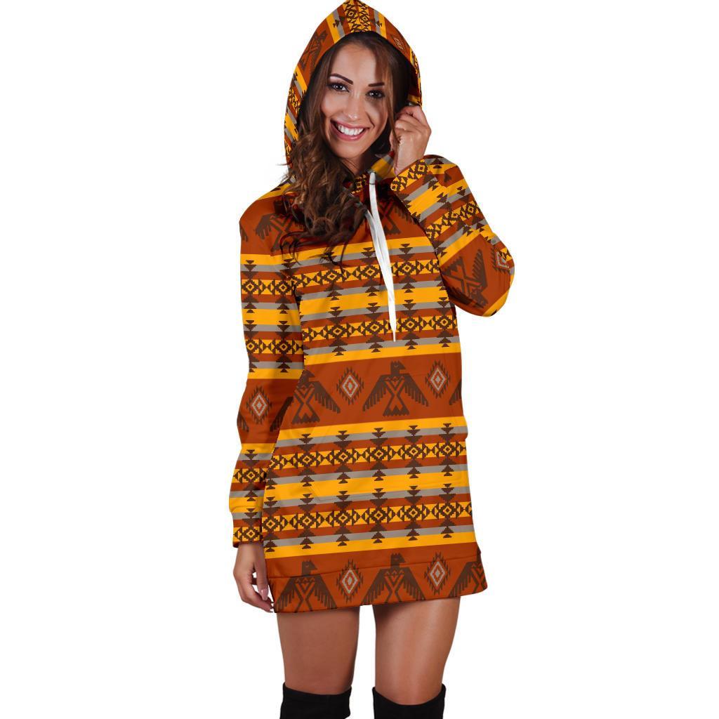 Aztec Eagle Pattern Print Women Hoodie Dress-grizzshop