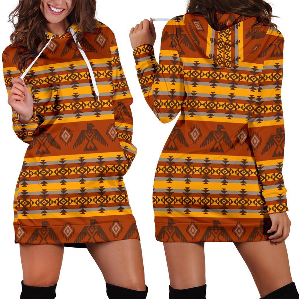 Aztec Eagle Pattern Print Women Hoodie Dress-grizzshop