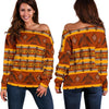 Aztec Eagle Pattern Print Women Off Shoulder Sweatshirt-grizzshop