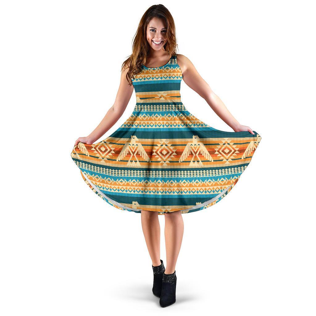 Aztec Eagle Print Pattern Dress-grizzshop