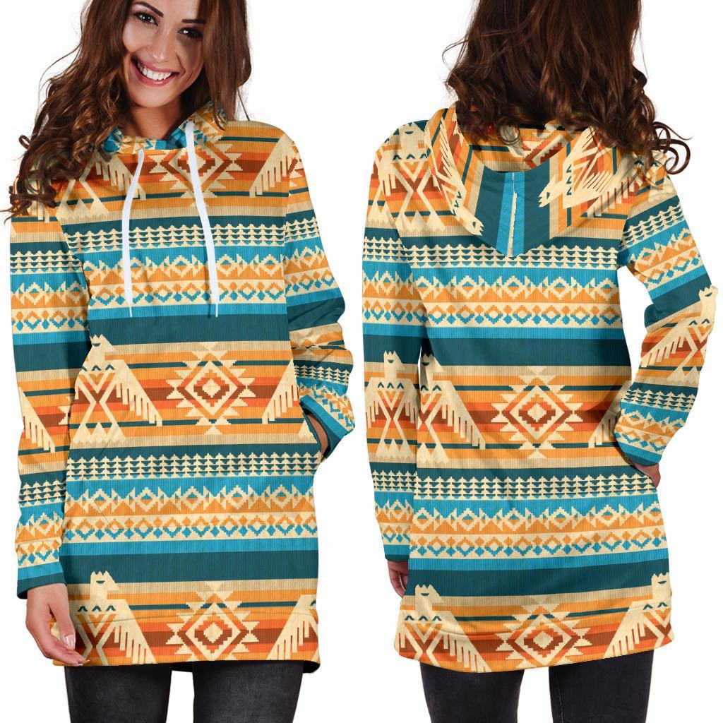 Aztec Eagle Print Pattern Women Hoodie Dress-grizzshop