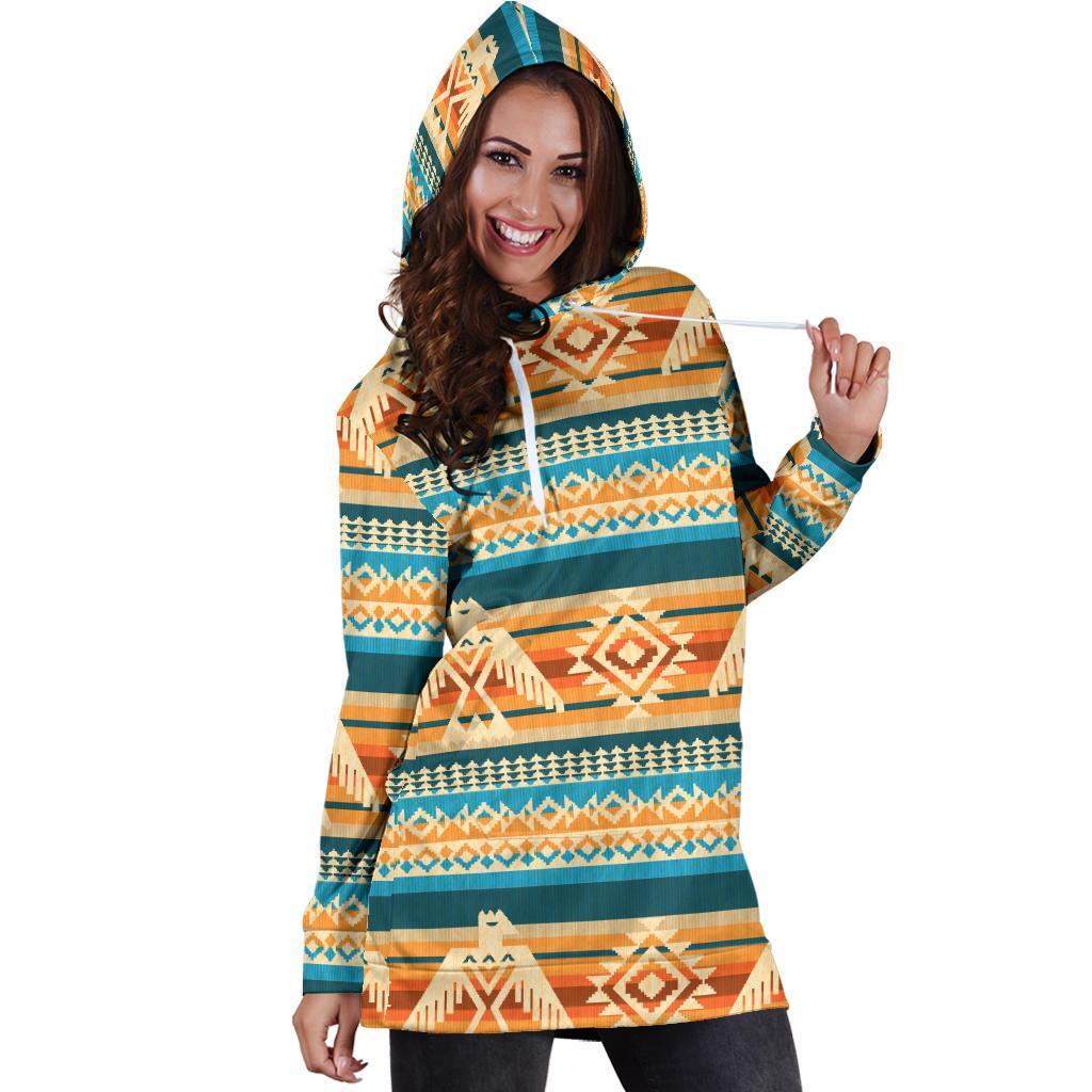 Aztec Eagle Print Pattern Women Hoodie Dress-grizzshop