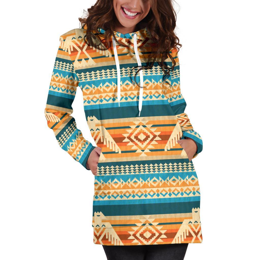 Aztec Eagle Print Pattern Women Hoodie Dress-grizzshop