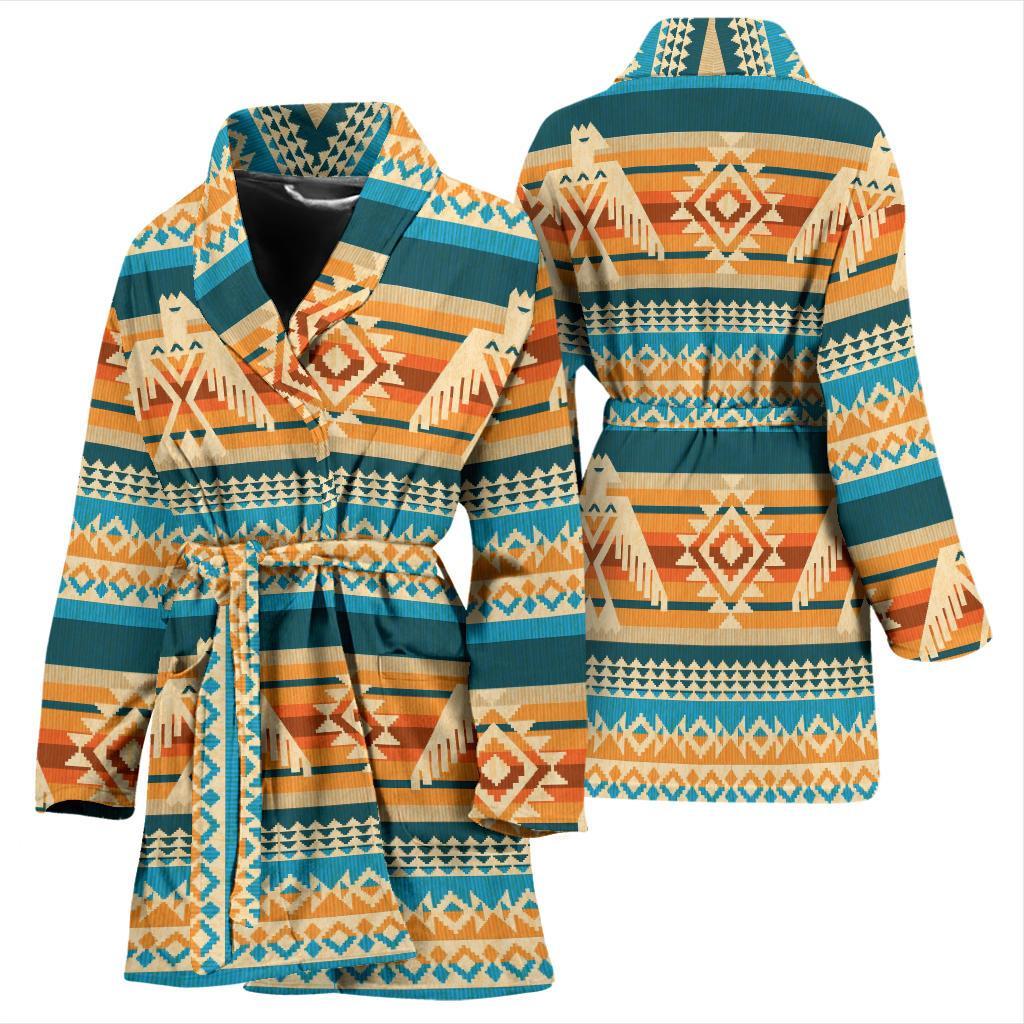 Aztec Eagle Print Pattern Women Long Robe-grizzshop