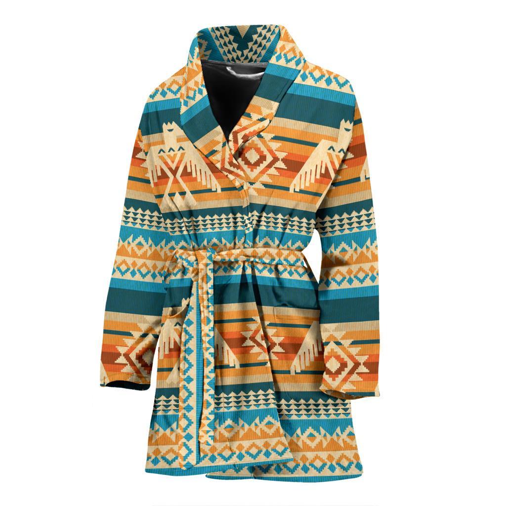 Aztec Eagle Print Pattern Women Long Robe-grizzshop