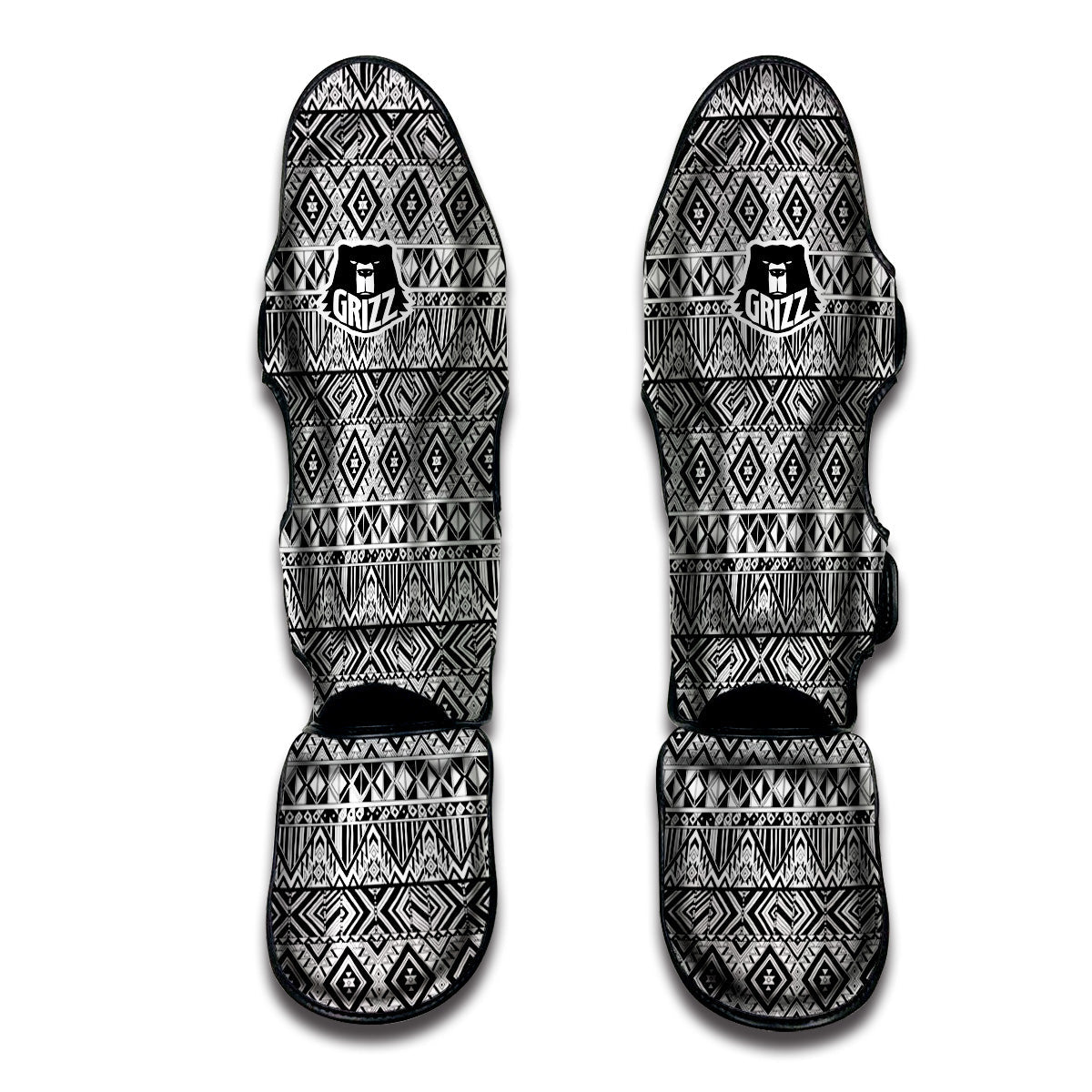 Aztec Ethnic White And Black Print Muay Thai Shin Guards-grizzshop