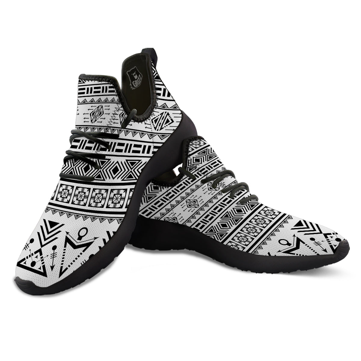 Aztec Grey And White Print Pattern Black Athletic Shoes-grizzshop