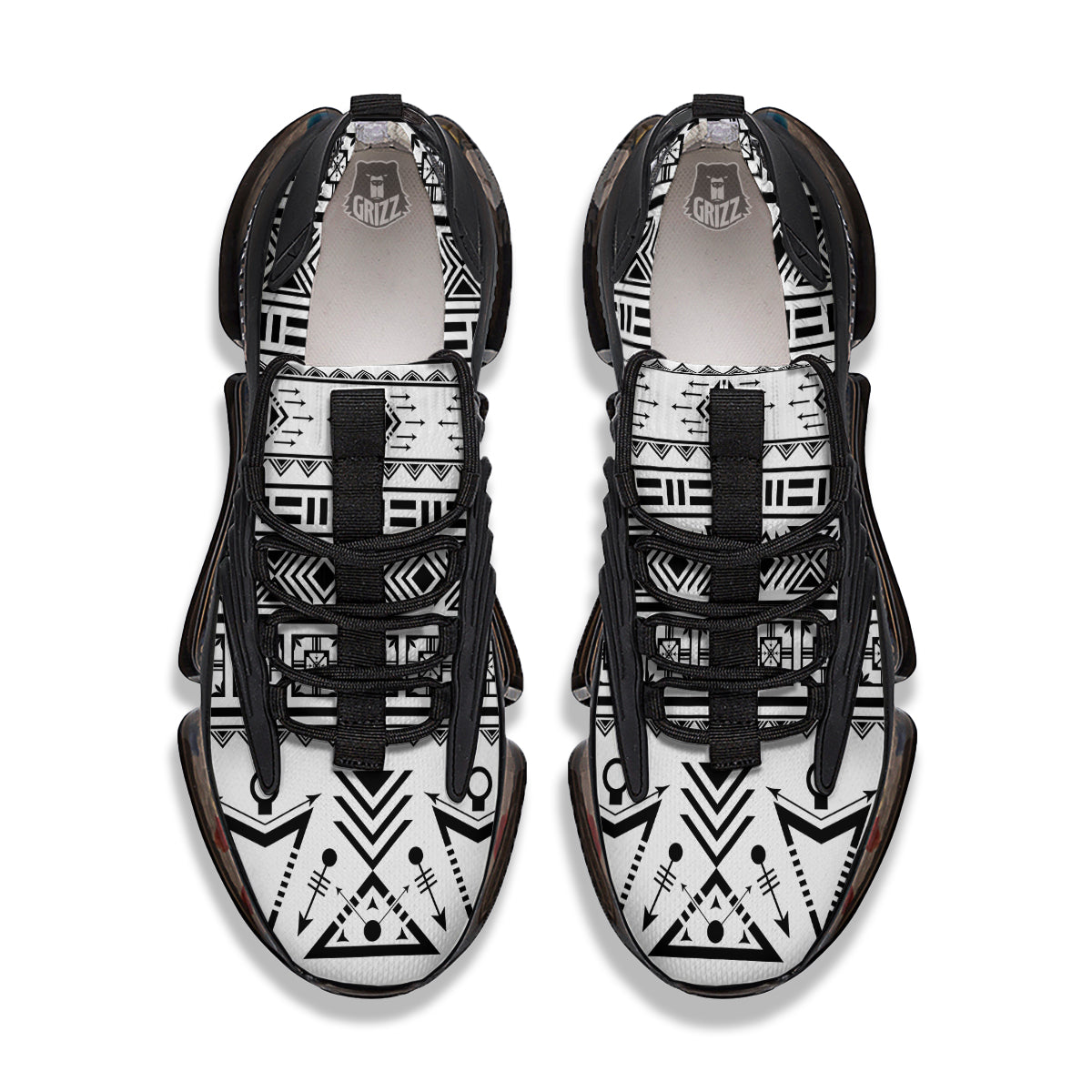 Aztec Grey And White Print Pattern Black Gym Shoes-grizzshop