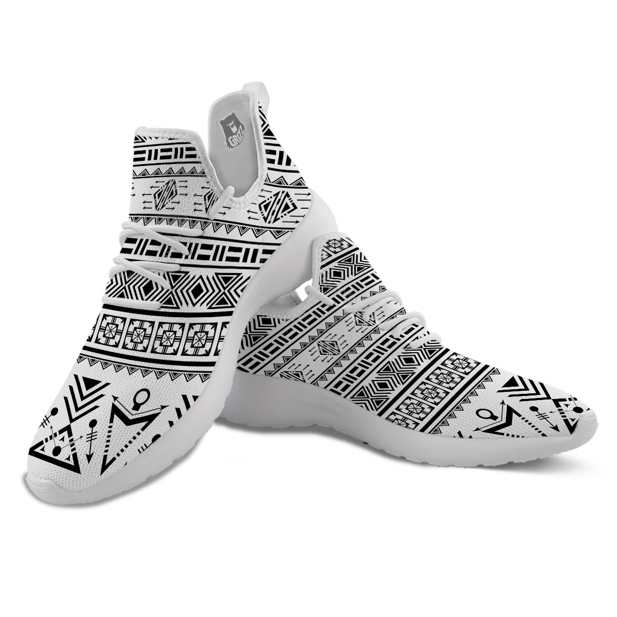 Aztec Grey And White Print Pattern White Athletic Shoes-grizzshop