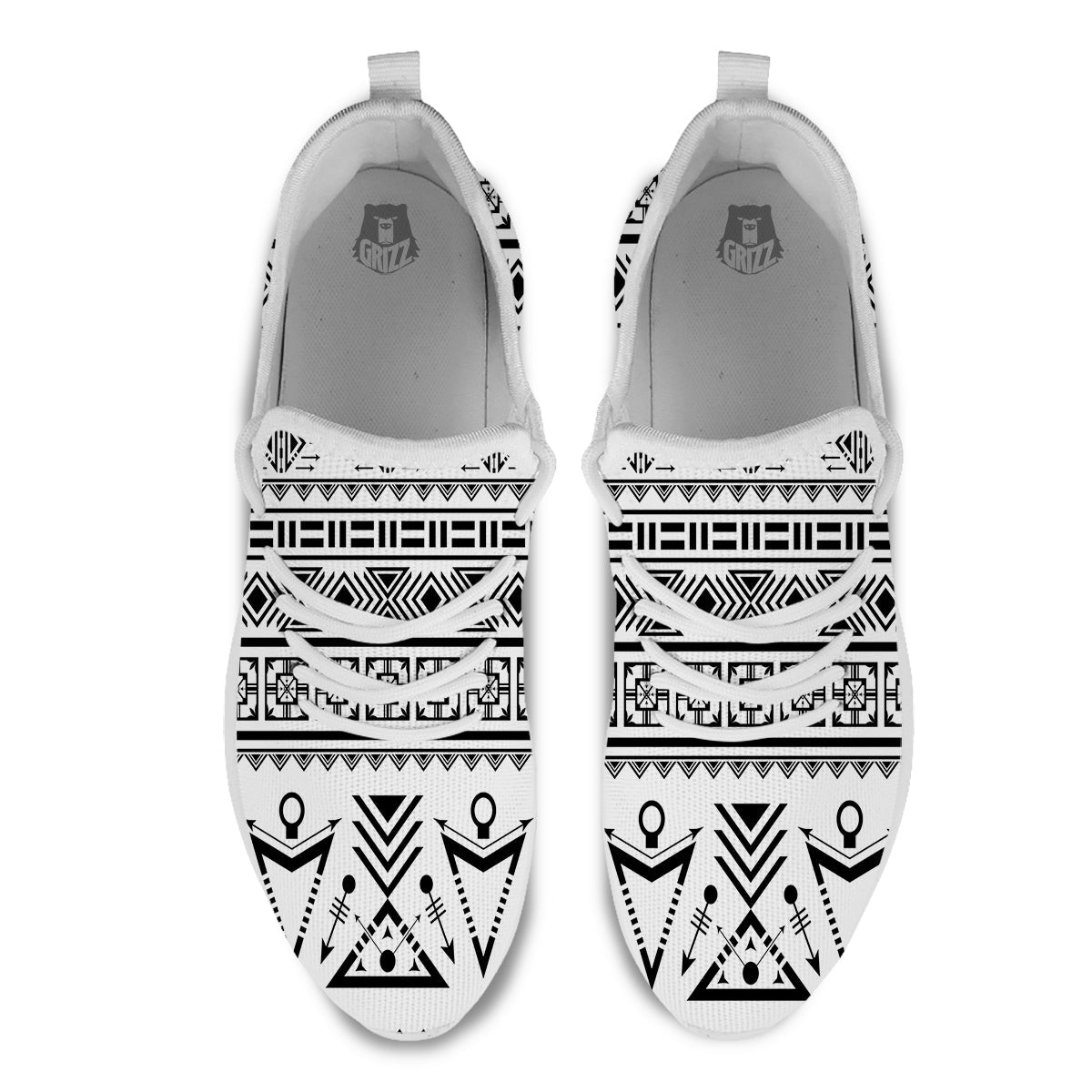 Aztec Grey And White Print Pattern White Athletic Shoes-grizzshop