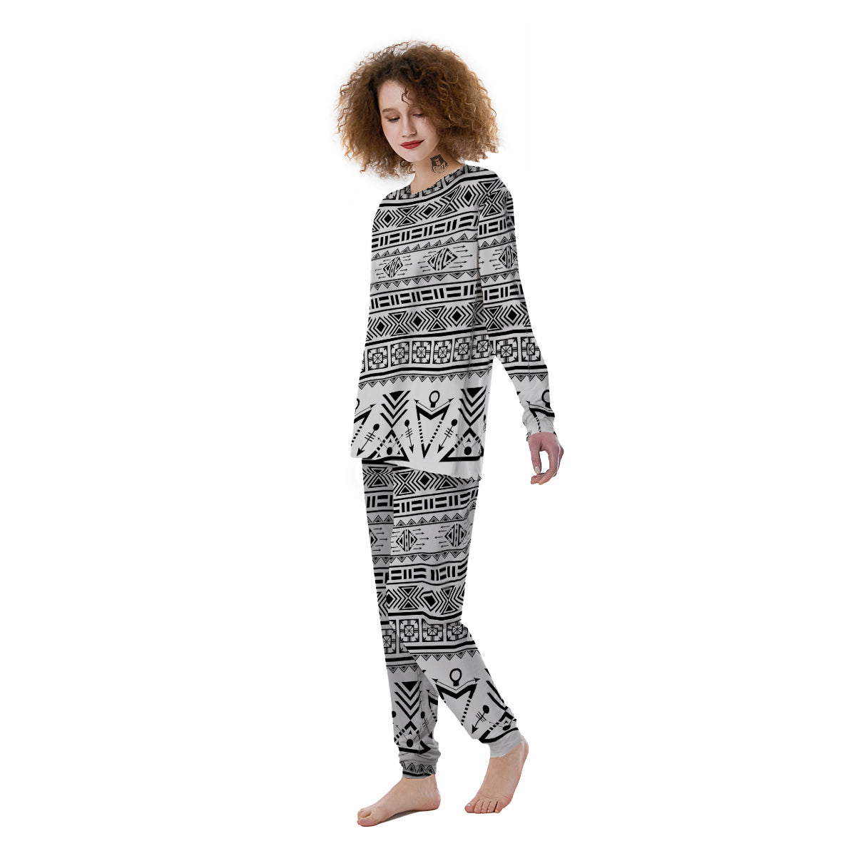 Aztec Grey And White Print Pattern Women's Pajamas-grizzshop