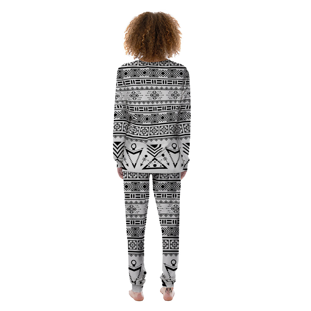 Aztec Grey And White Print Pattern Women's Pajamas-grizzshop