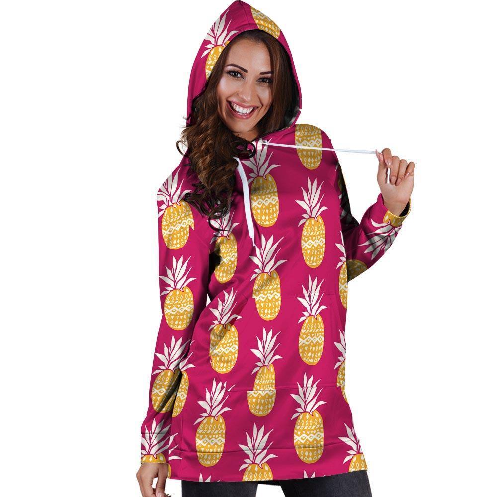 Aztec Hawaiian Pineapple Print Hoodie Dress-grizzshop