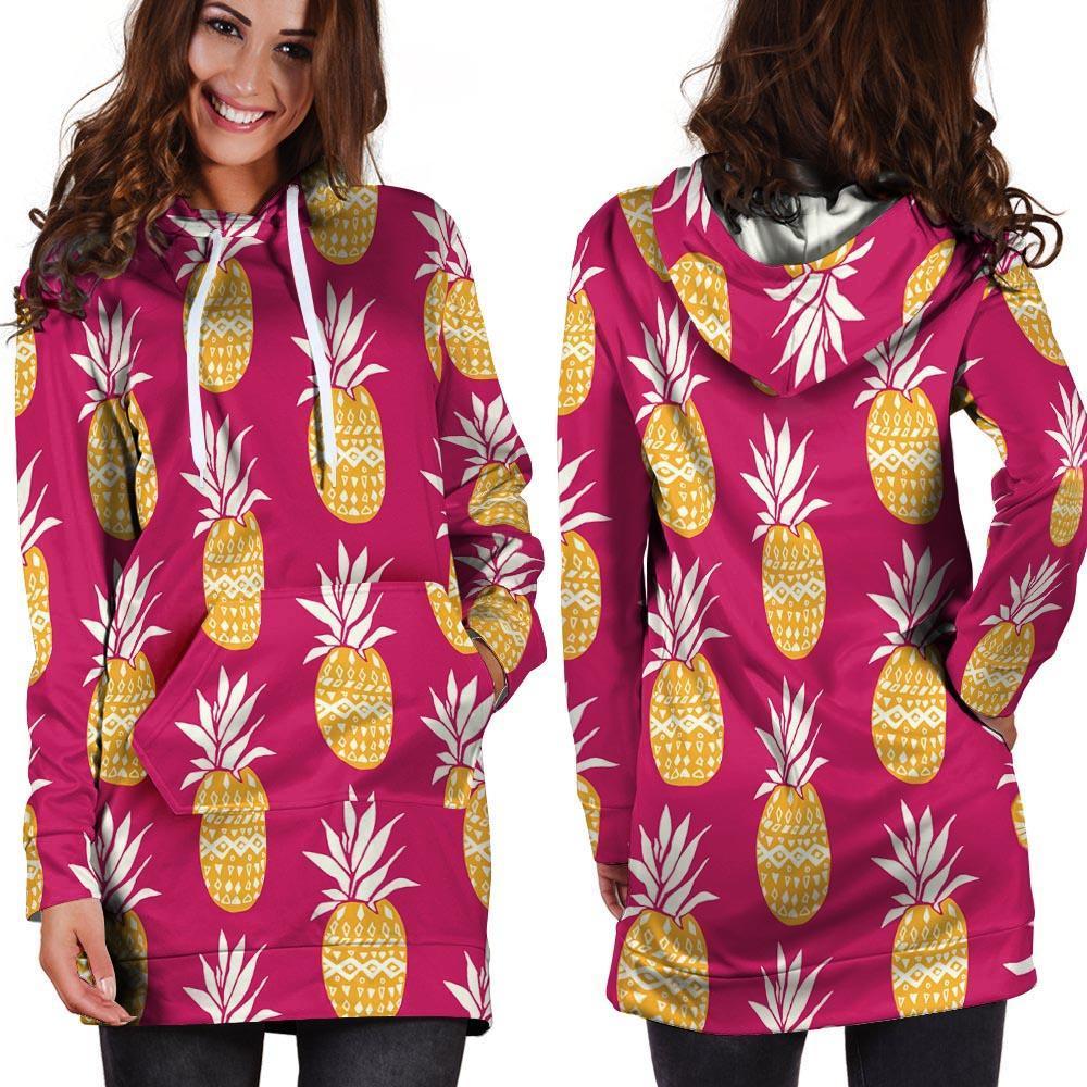 Aztec Hawaiian Pineapple Print Hoodie Dress-grizzshop