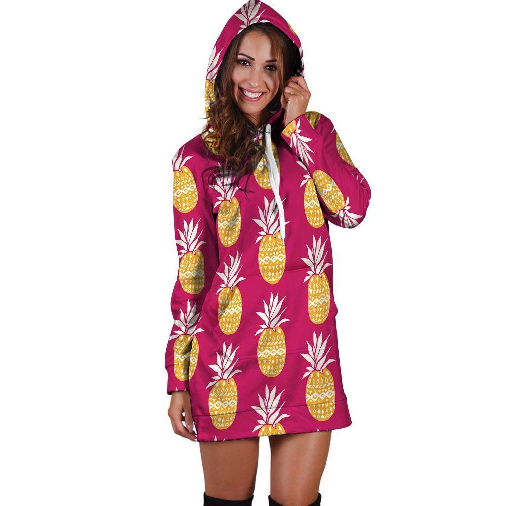 Aztec Hawaiian Pineapple Print Hoodie Dress-grizzshop