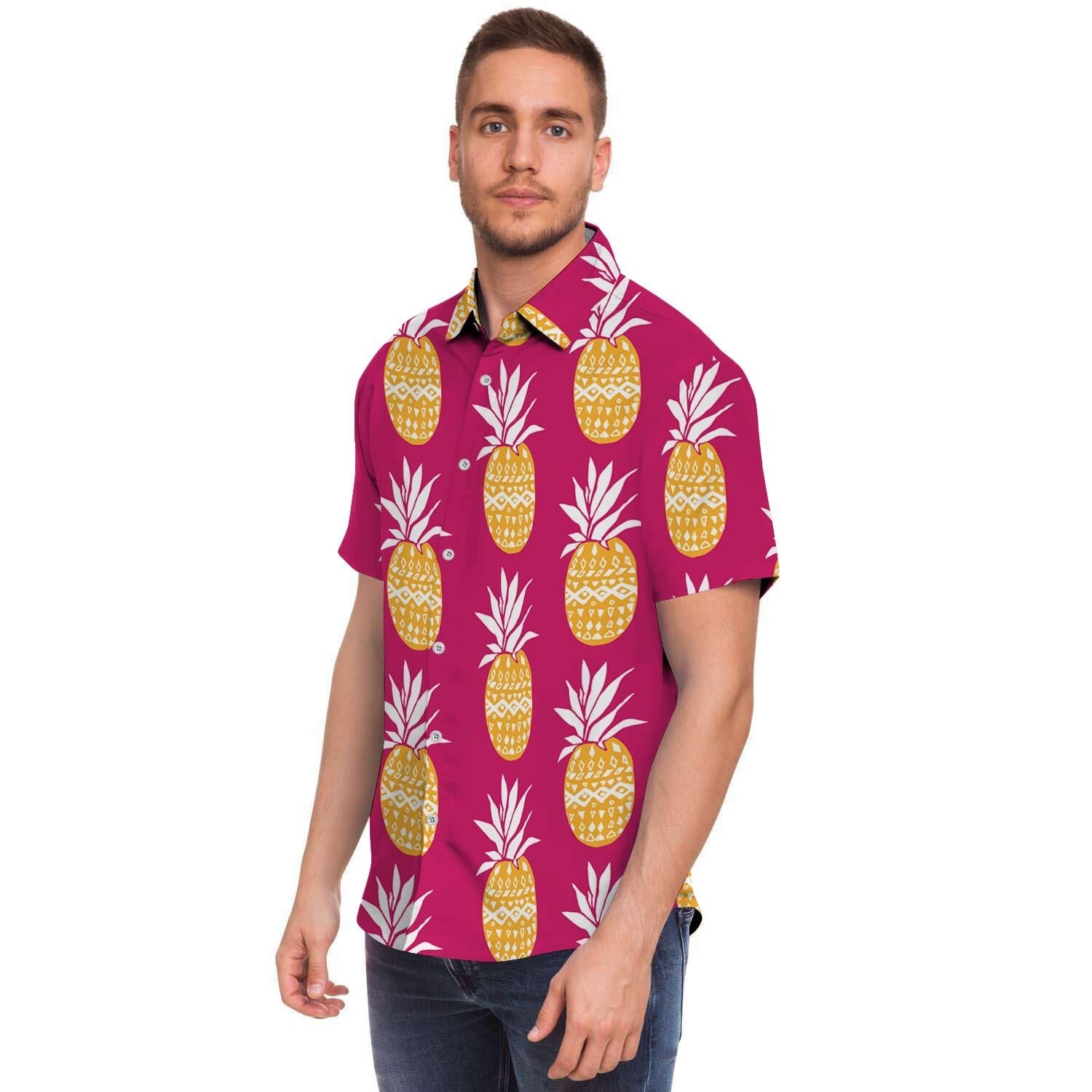 Aztec Hawaiian Pineapple Print Men's Short Sleeve Shirt-grizzshop