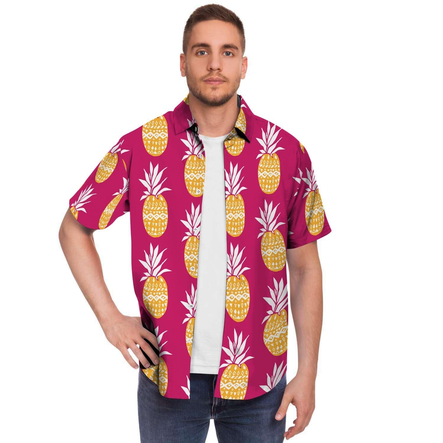 Aztec Hawaiian Pineapple Print Men's Short Sleeve Shirt-grizzshop