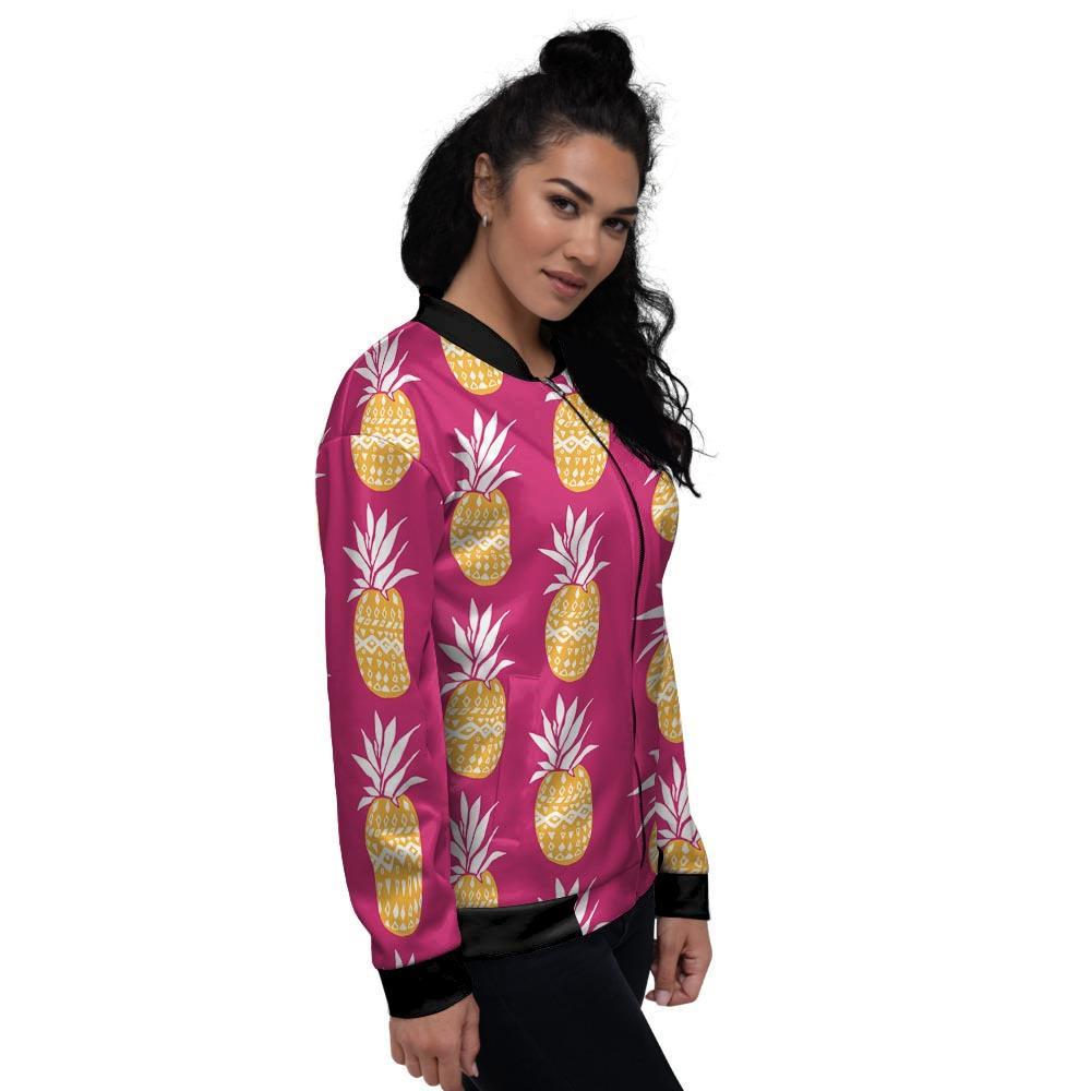 Aztec Hawaiian Pineapple Print Women's Bomber Jacket-grizzshop