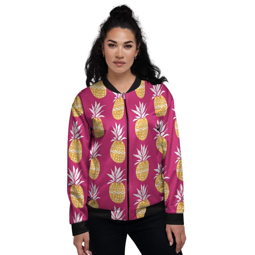 Aztec Hawaiian Pineapple Print Women's Bomber Jacket-grizzshop