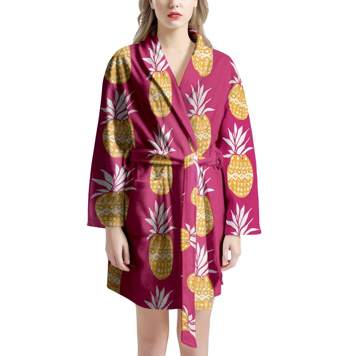 Aztec Hawaiian Pineapple Print Women's Robe-grizzshop