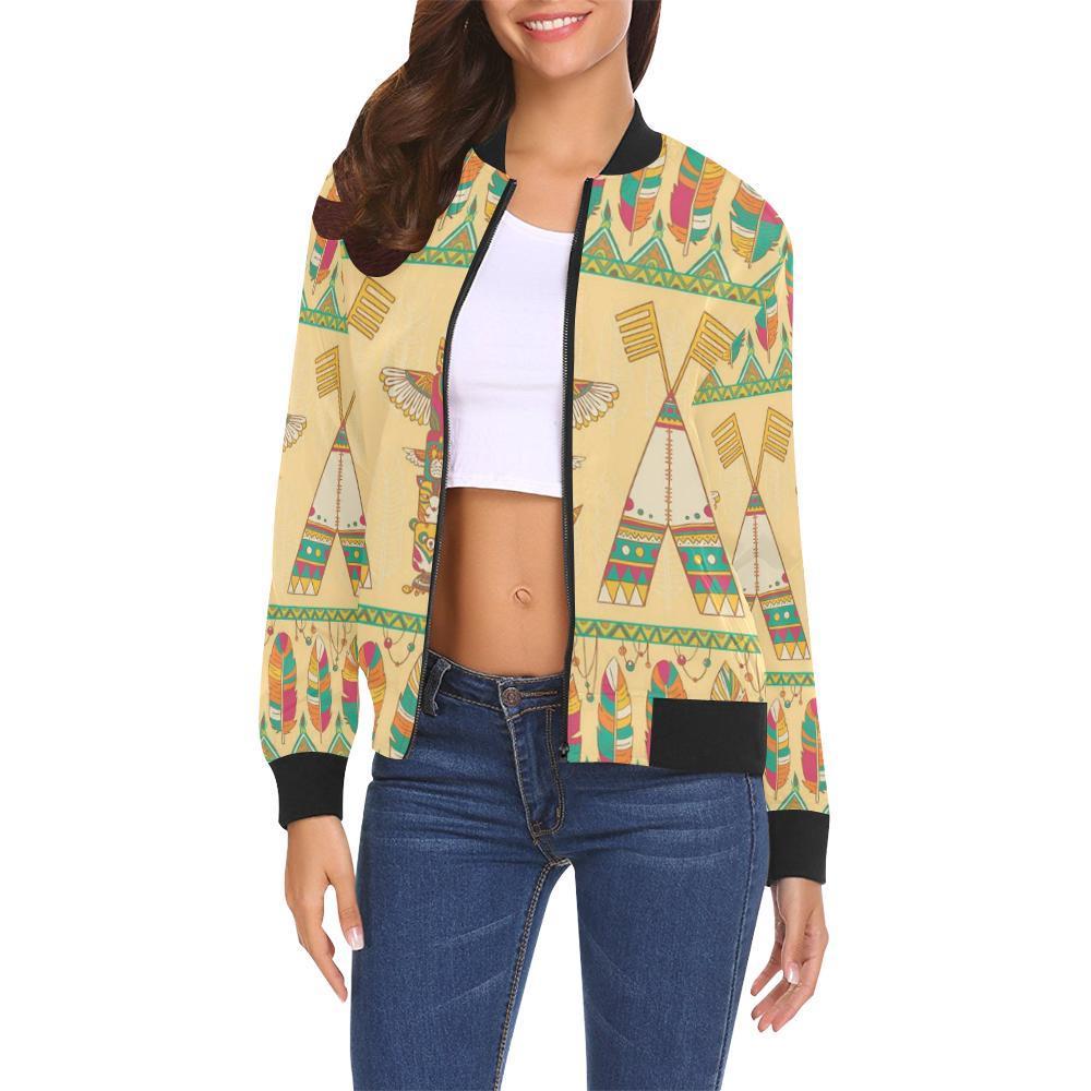 Aztec Indians Navajo Tribal Native American Print Women Casual Bomber Jacket-grizzshop