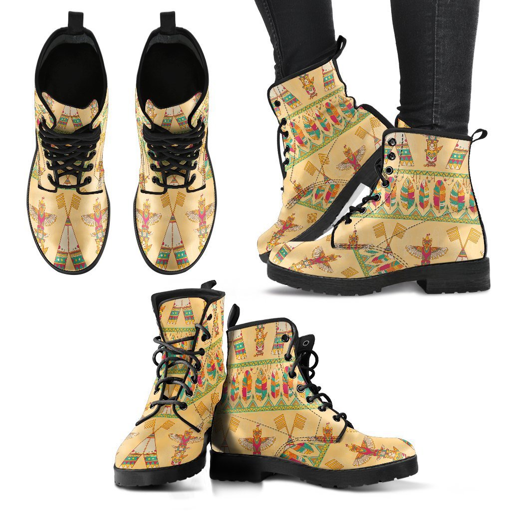 Aztec Indians Navajo Tribal Native American Print Women Leather Boots-grizzshop