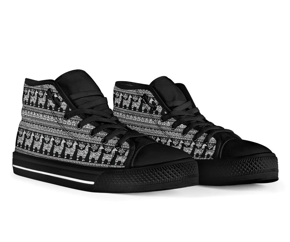 Aztec Llama Pattern Print Men Women's High Top Shoes-grizzshop