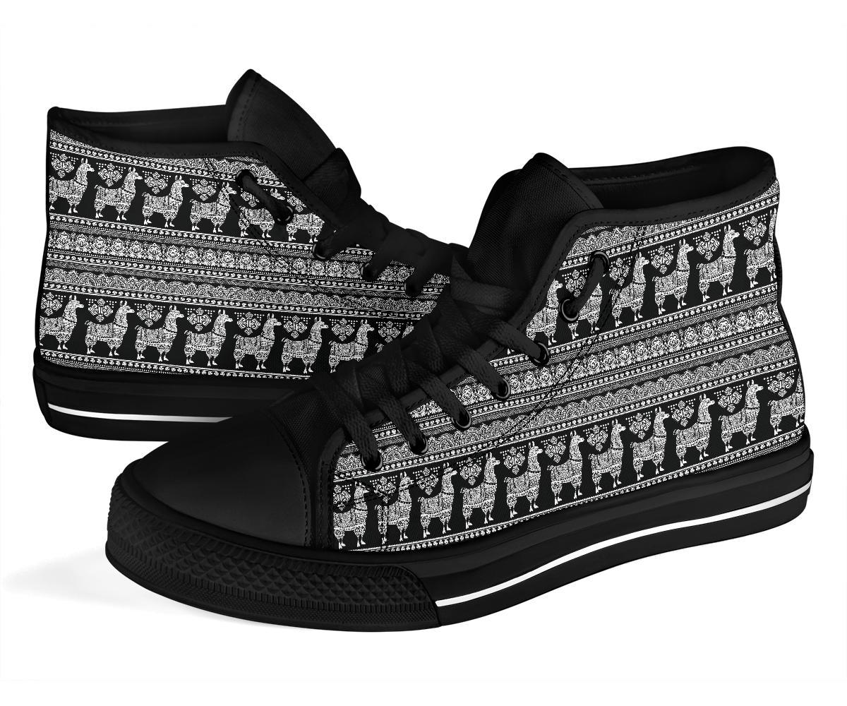 Aztec Llama Pattern Print Men Women's High Top Shoes-grizzshop
