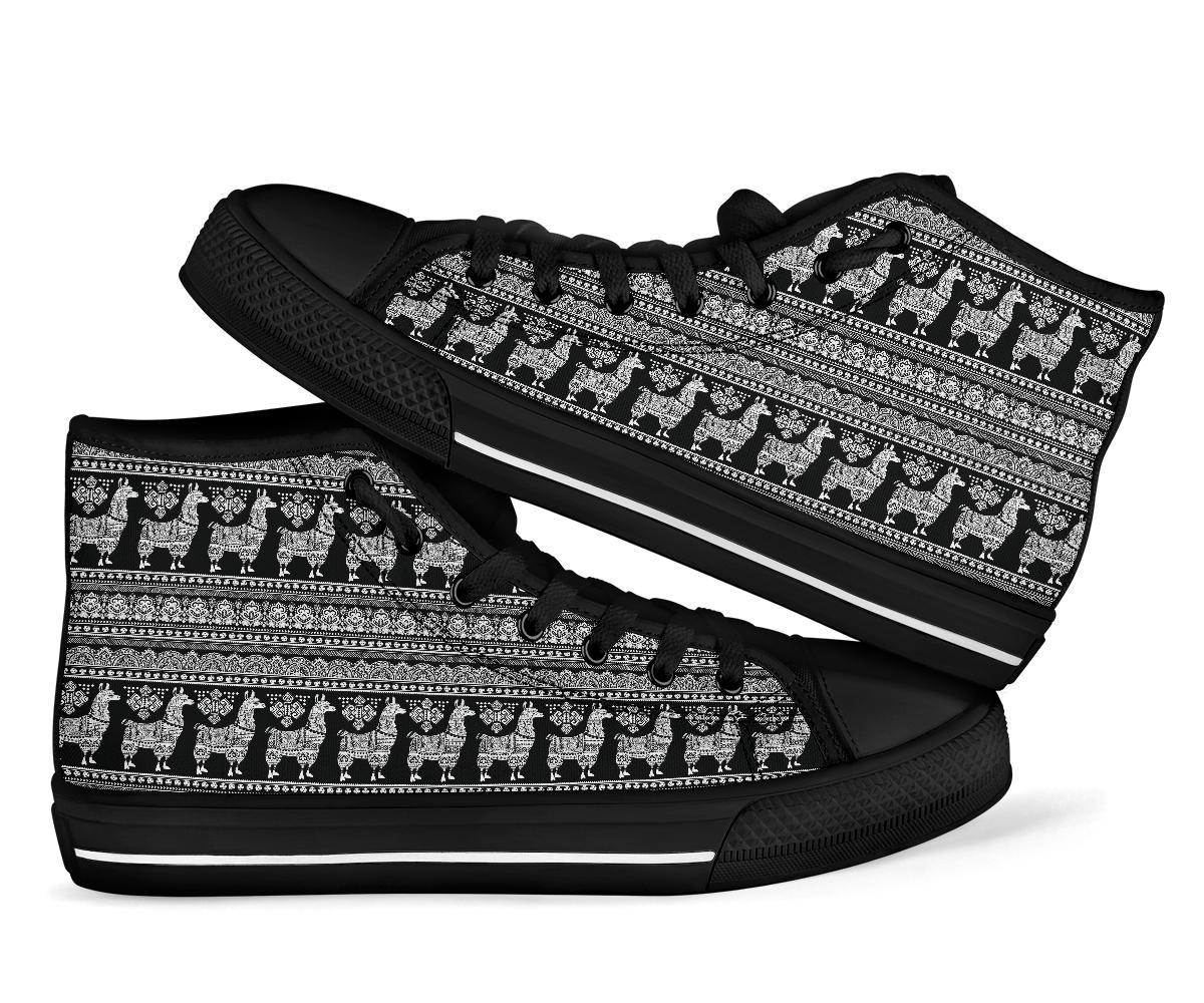 Aztec Llama Pattern Print Men Women's High Top Shoes-grizzshop